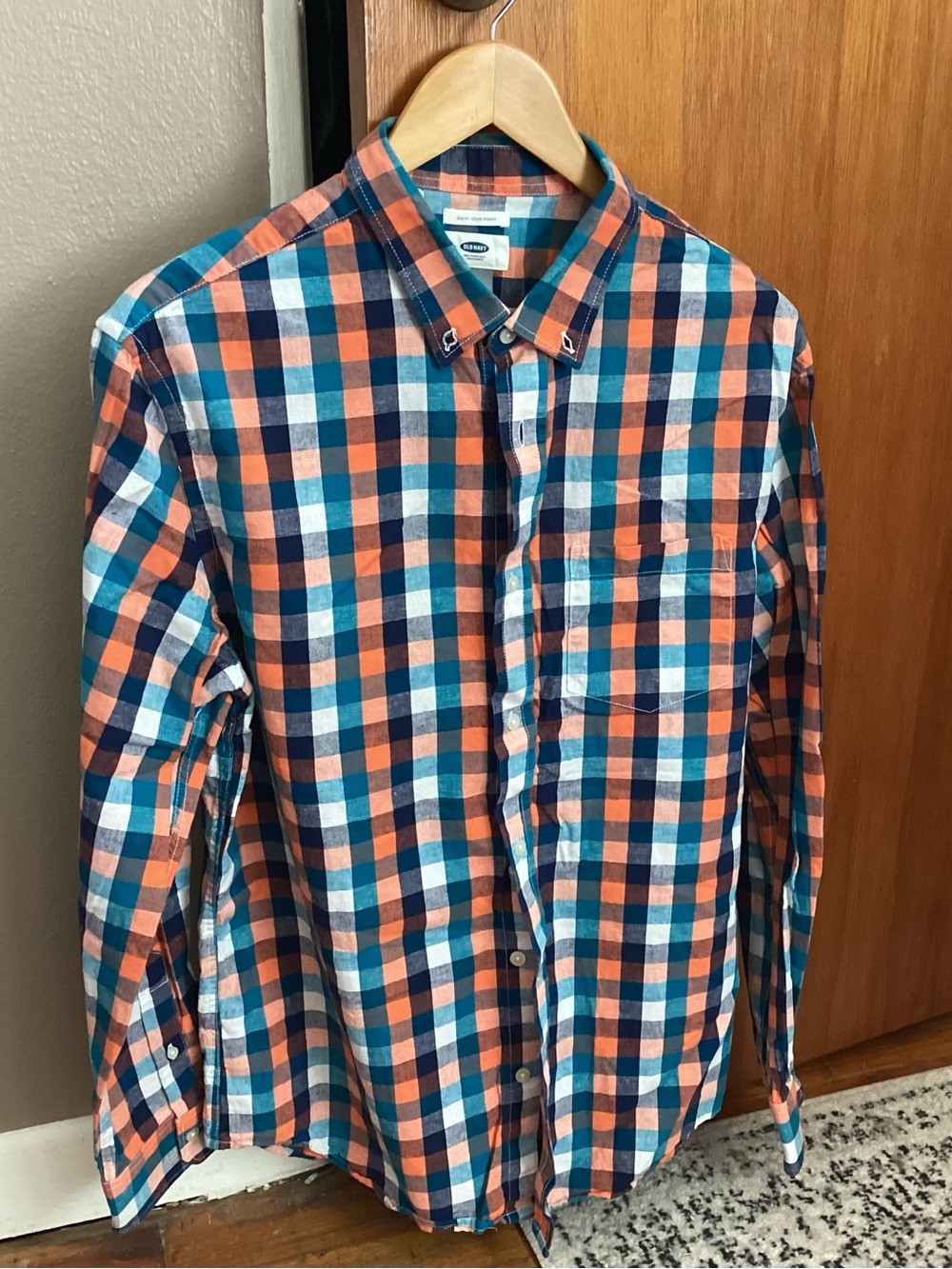 Old Navy Teal, Orange & Navy Plaid Slim-Fit